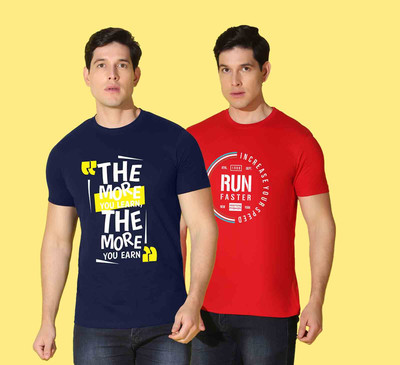 WOOSTRO Printed Men Round Neck Multicolor T-Shirt