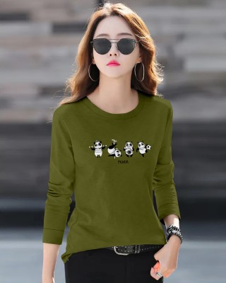 herry fashion Printed Women Round Neck Green T-Shirt