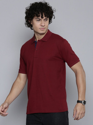 TOIX Solid Men Polo Neck Maroon T-Shirt