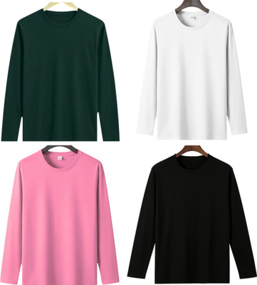 lalita creation Solid Men Round Neck Dark Green, White, Pink, Black T-Shirt