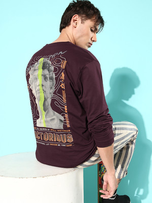 DIFFERENCE OF OPINION Graphic Print Men Round Neck Maroon T-Shirt