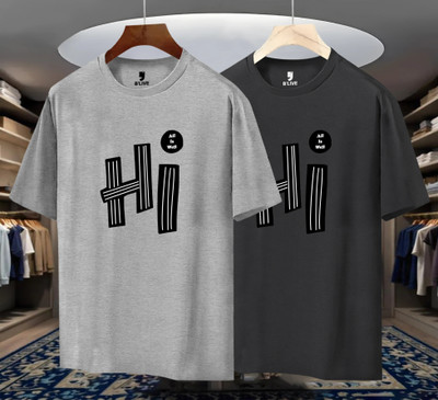 BLIVE Printed Men Round Neck Grey T-Shirt