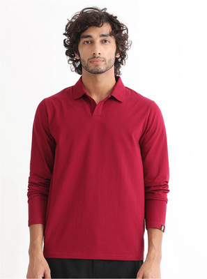 RARE RABBIT Solid Men Polo Neck Red T-Shirt