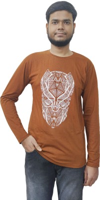 Mineset Fashion Printed Men Round Neck Brown T-Shirt