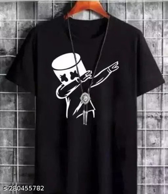 stylesmyth Printed Men Round Neck Black T-Shirt
