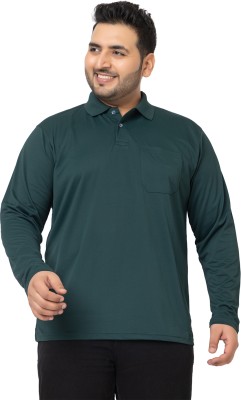 YHA Solid Men Polo Neck Dark Green T-Shirt