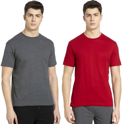 JOCKEY Solid Men Round Neck Grey, Maroon T-Shirt