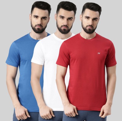 Force NXT Solid Men Round Neck Blue, White, Red T-Shirt