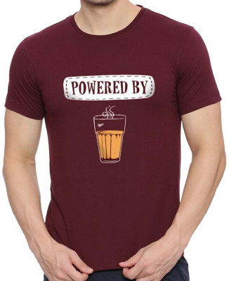 HIT SQUARE Printed Men Round Neck Maroon T-Shirt