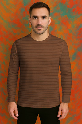 VCANEE Self Design Men Round Neck Brown T-Shirt