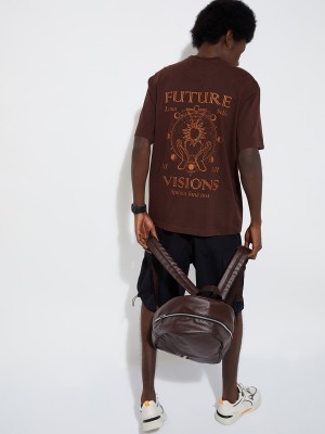 MAX Printed, Typography Men Round Neck Brown T-Shirt