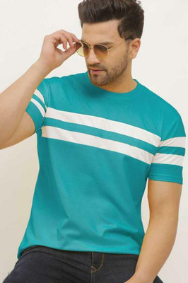 Nirvaan Striped Men Round Neck Blue T-Shirt