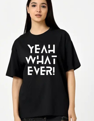 fashnobic Printed Women Round Neck Black T-Shirt