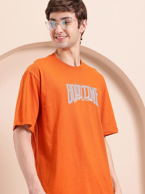 Mast & Harbour Printed Men Round Neck Orange T-Shirt