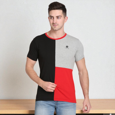 Faricon Trend Colorblock Men Round Neck Multicolor T-Shirt