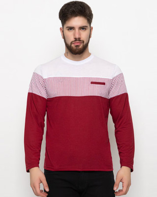 TrendShaper Colorblock Men Round Neck Maroon T-Shirt