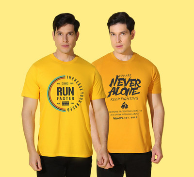 WOOSTRO Typography Men Round Neck Yellow T-Shirt