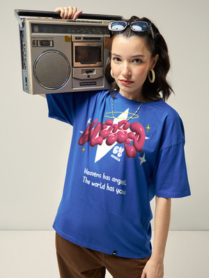 BEWAKOOF Typography Women Round Neck Blue T-Shirt