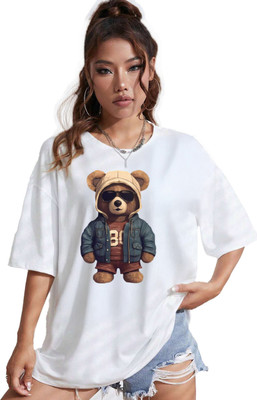 Absolute Defense Printed, Graphic Print Women Polo Neck White T-Shirt