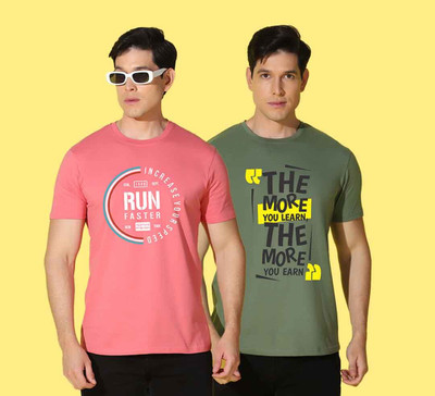 WOOSTRO Printed Men Round Neck Multicolor T-Shirt