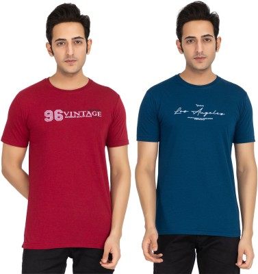 ANTILOOP Printed Men Round Neck Maroon, Blue T-Shirt