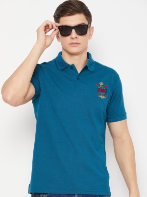 UBX Solid Men Polo Neck Blue T-Shirt