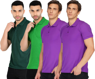 YUALIN CREATION Solid Men Polo Neck Multicolor T-Shirt