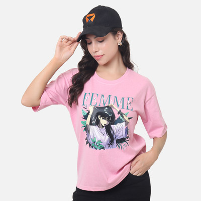 DEEPMAYRA COLLECTION Graphic Print Women Round Neck Pink T-Shirt
