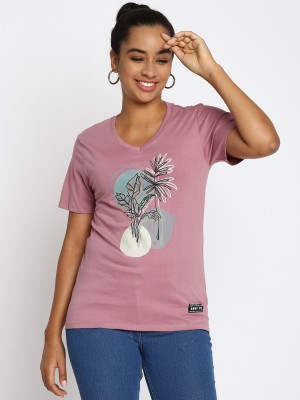 Aditya Birla - abof Printed Women V Neck Pink T-Shirt