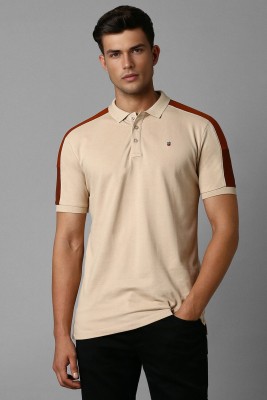 Louis Philippe Jeans Solid Men Polo Neck Beige T-Shirt