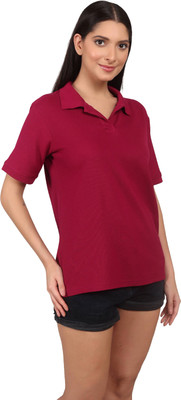 MODYNE Solid Women Polo Neck Maroon T-Shirt