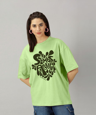 ALONE EAGLE Printed Women Round Neck Light Green T-Shirt