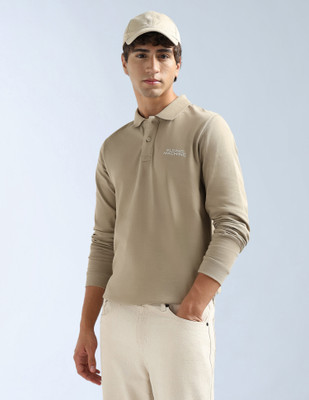 FLYING MACHINE Solid Men Polo Neck Beige T-Shirt