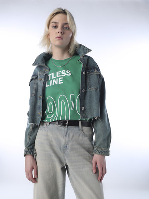 ONLY Typography Women Round Neck Green T-Shirt