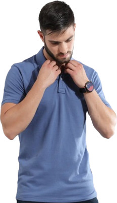 The Minies Solid Men Polo Neck Light Blue T-Shirt