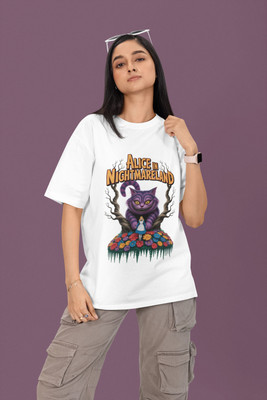 syom Printed Women Round Neck Reversible White T-Shirt