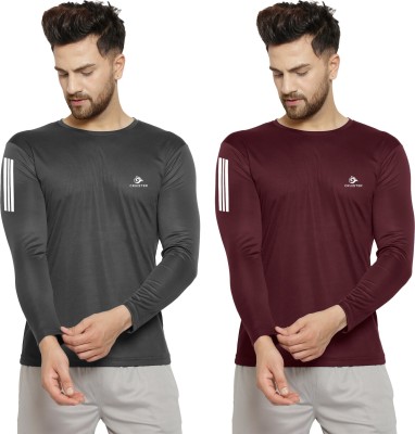 Cruister Sporty Men Round Neck Maroon, Grey T-Shirt