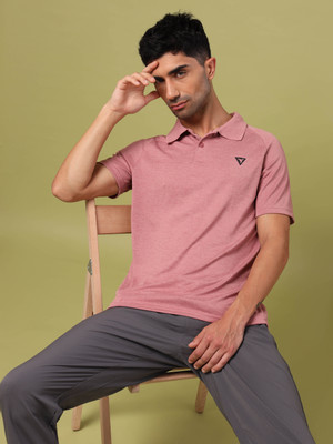 TECHNOSPORT Solid Men Polo Neck Pink T-Shirt
