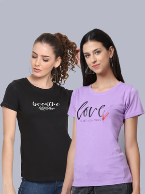 HouseOfCommon Typography Women Round Neck Multicolor T-Shirt