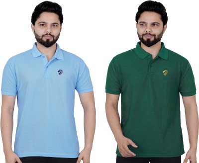 La Milano Printed Men Polo Neck Dark Green, Blue T-Shirt