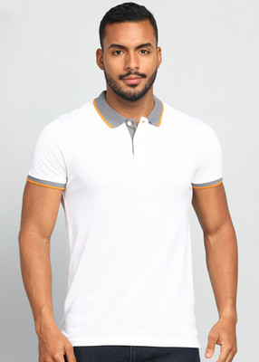 JACK & JONES Solid Men Polo Neck White T-Shirt