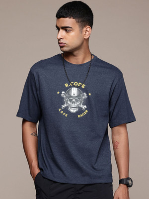 R.Code by The Roadster Life Co. Graphic Print Men Round Neck Navy Blue T-Shirt