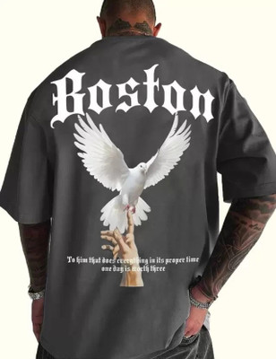 SMFASHIION Typography, Printed Men Round Neck Grey T-Shirt