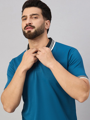 SZN Solid Men Polo Neck Blue T-Shirt