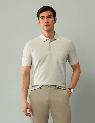 ARROW Self Design Men Polo Neck Grey T-Shirt