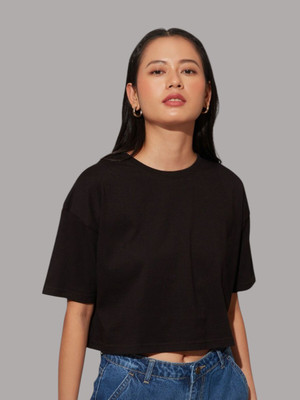thrift style Graphic Print Women Round Neck Black T-Shirt