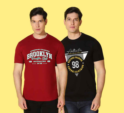 WOOSTRO Printed Men Round Neck Multicolor T-Shirt