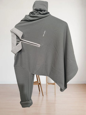 TOM LOUIS Solid Men Zip Neck Grey T-Shirt
