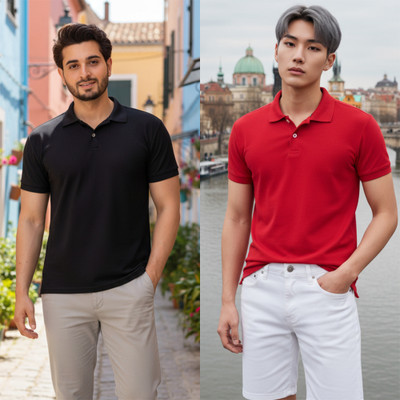 HILFIRE REGION Solid Men Polo Neck Black, Red T-Shirt