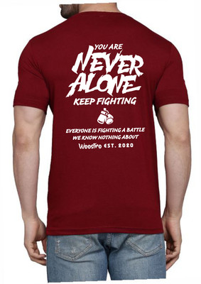 WOOSTRO Printed Men Round Neck Maroon T-Shirt
